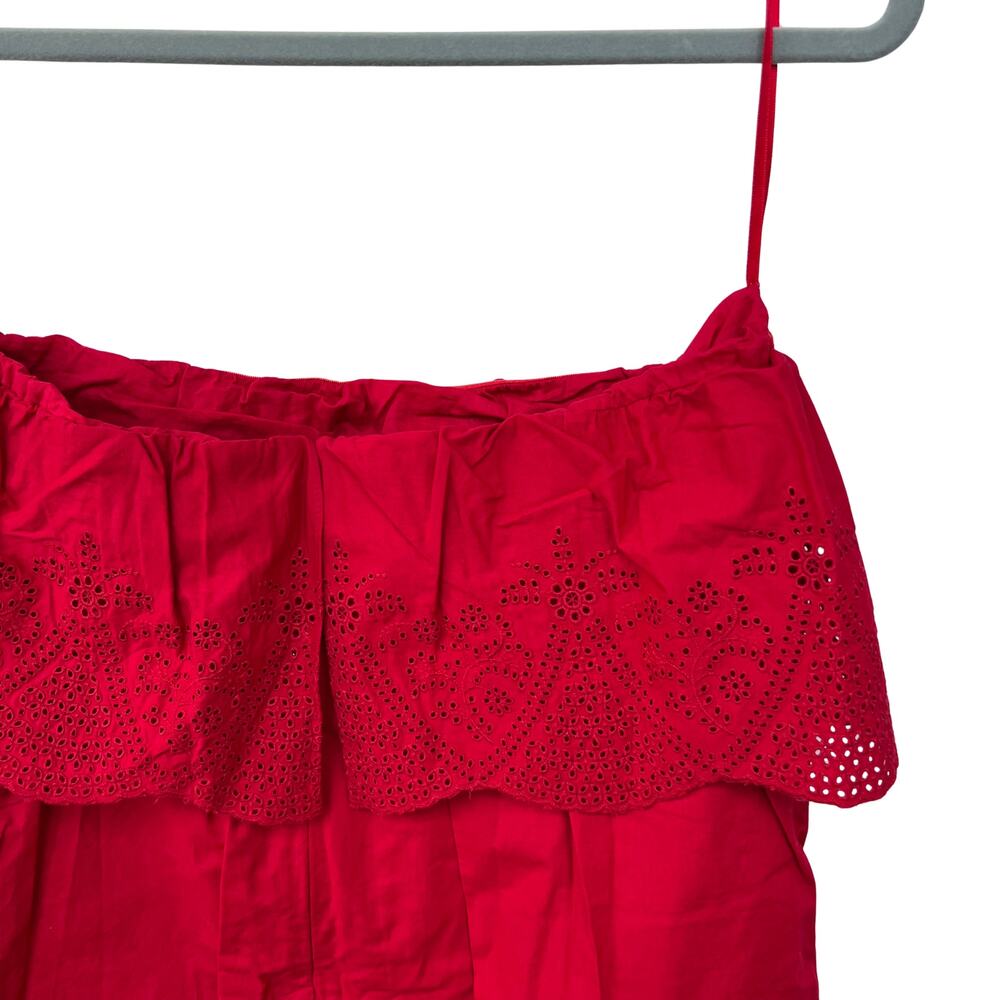 NWT POSSE Beryl Strapless Mini Dress Pockets Ruby Red Cotton Eyelet Lined L - Picture 6 of 13
